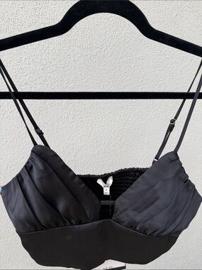 Black Satin Crop Top